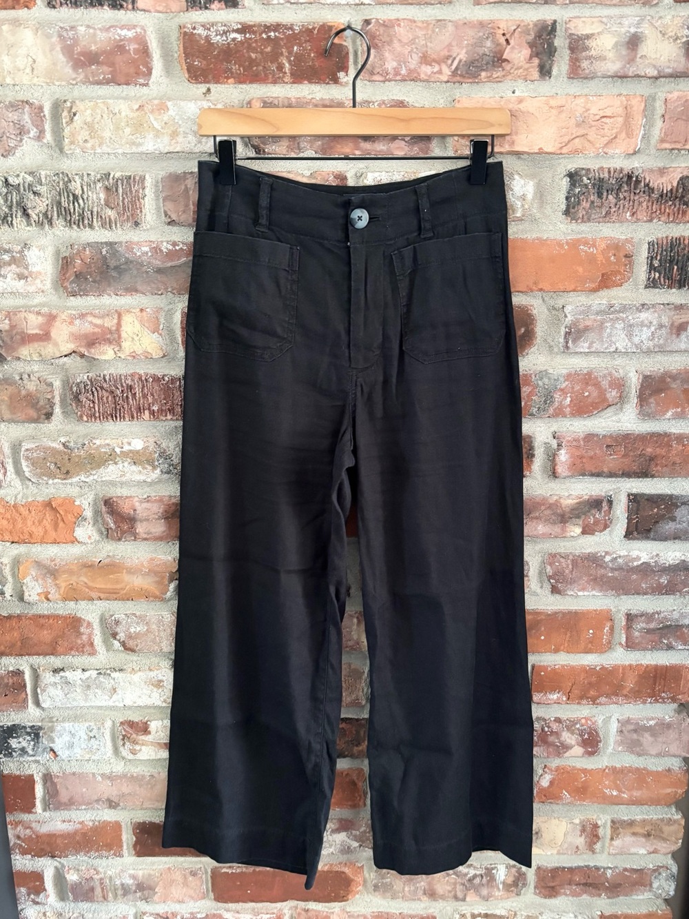 Maeve Anthropologie Colette Wide Leg Crop Pants Black Linen Cotton Blend, 25 - Picture 2 of 9